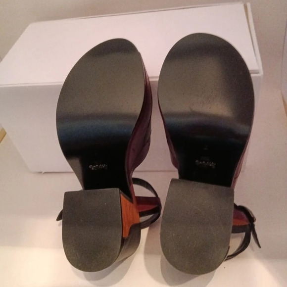 COACH Platform Sandal Leather Burgundy Black Ankle Strap 37.5 - Picture 11 of 14